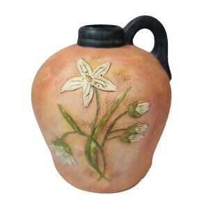 VTG Romance N Blooms Bobs Pottery Clay Floral Small Jug Vase Karen Hillard Good